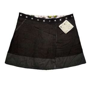 Zand Amsterdam Wrap Skirt One Size Reversible Black Blue Plaid Snap Cotton Wool